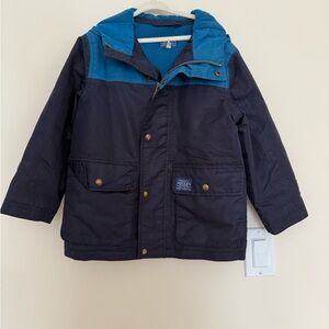 Joules Blue and Black Raincoat with Color Blocking Design